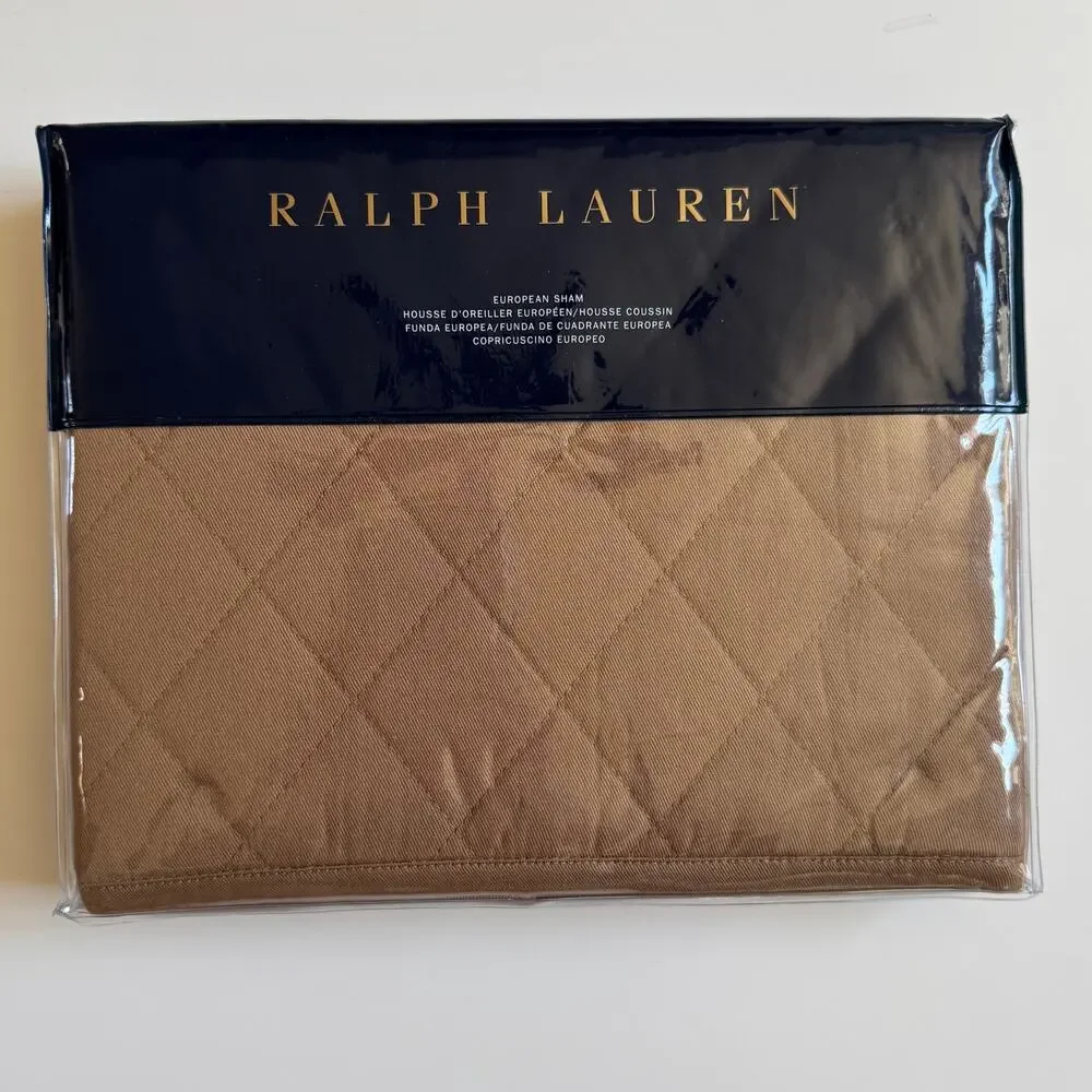 NWT Ralph Lauren Euro Pillow Sham Cromwell Quilted Camel Beige Horse Equestrian